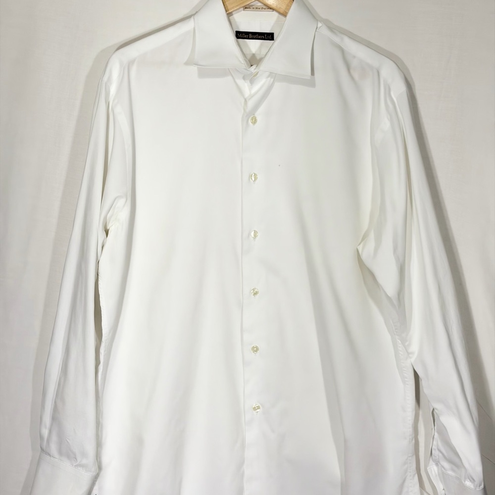 Miller Brothers Ltd White Dress Shirt 17.5 35 Atlanta Menswear Made New England